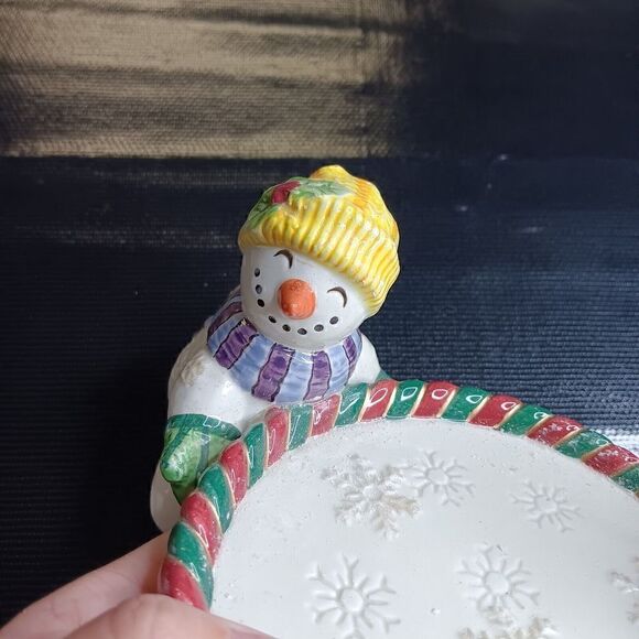 Fitz &Floyd Snowman Pillar Candle Holder Christmas Winter Holiday Snow Ceramic - Picture 6 of 16